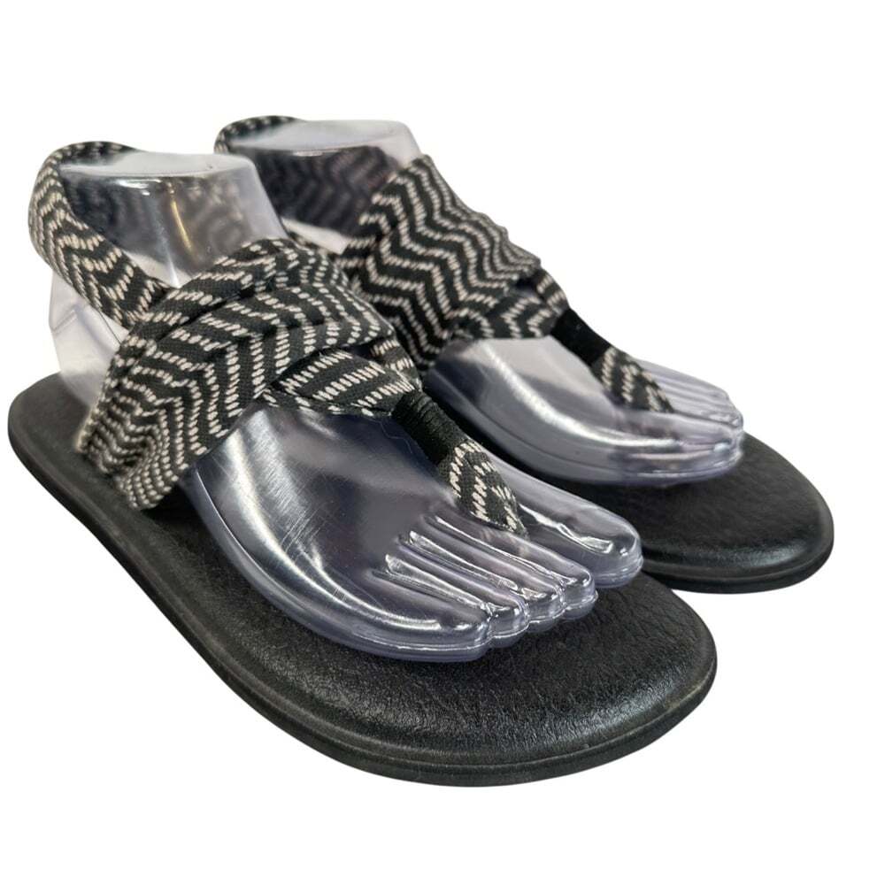 Sanuk Boho Yoga Slide Thong Black White Sandals Comfort Flip Flops Beach Women 7